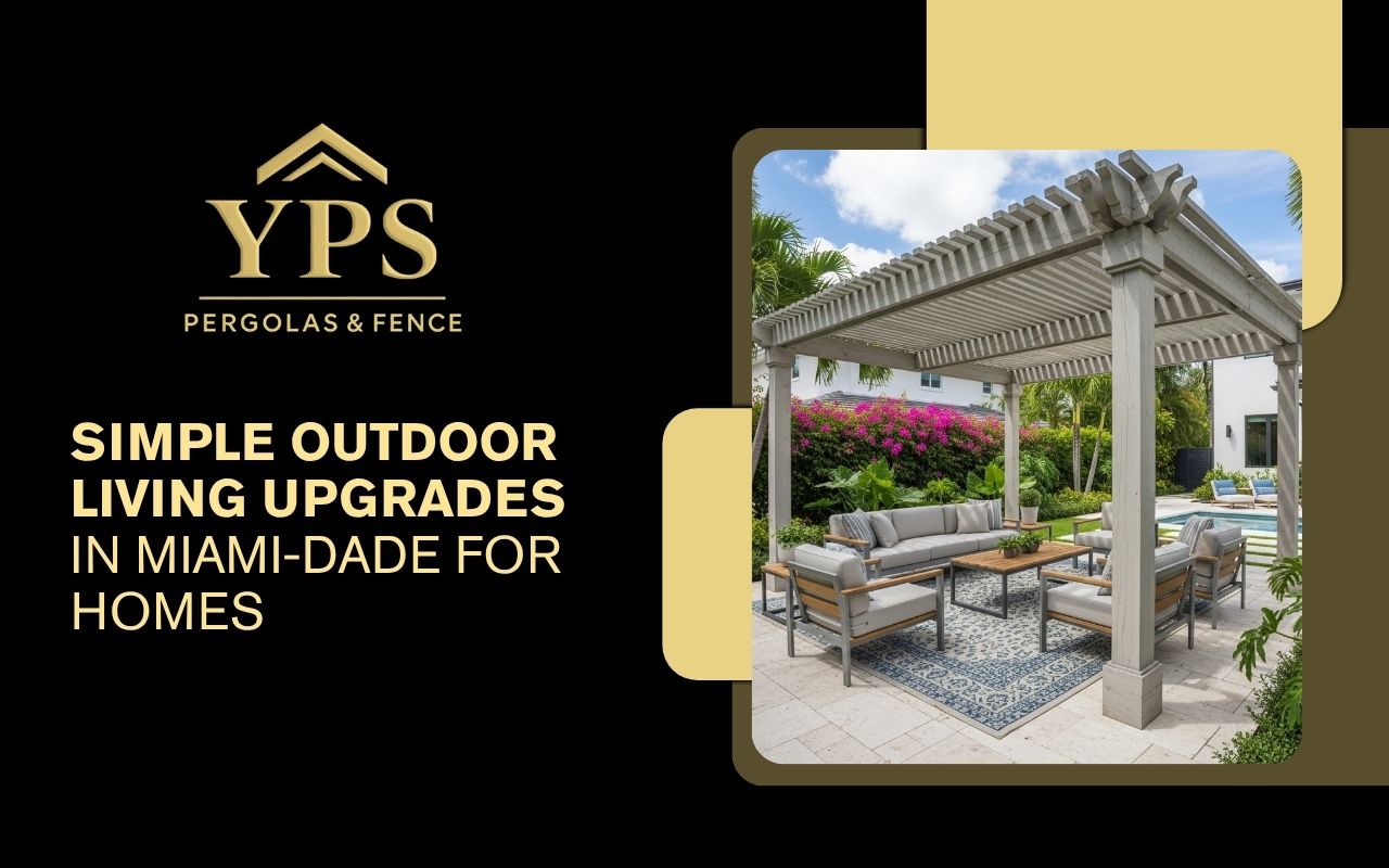 Outdoor living upgrades in Miami-Dade with a shaded pergola