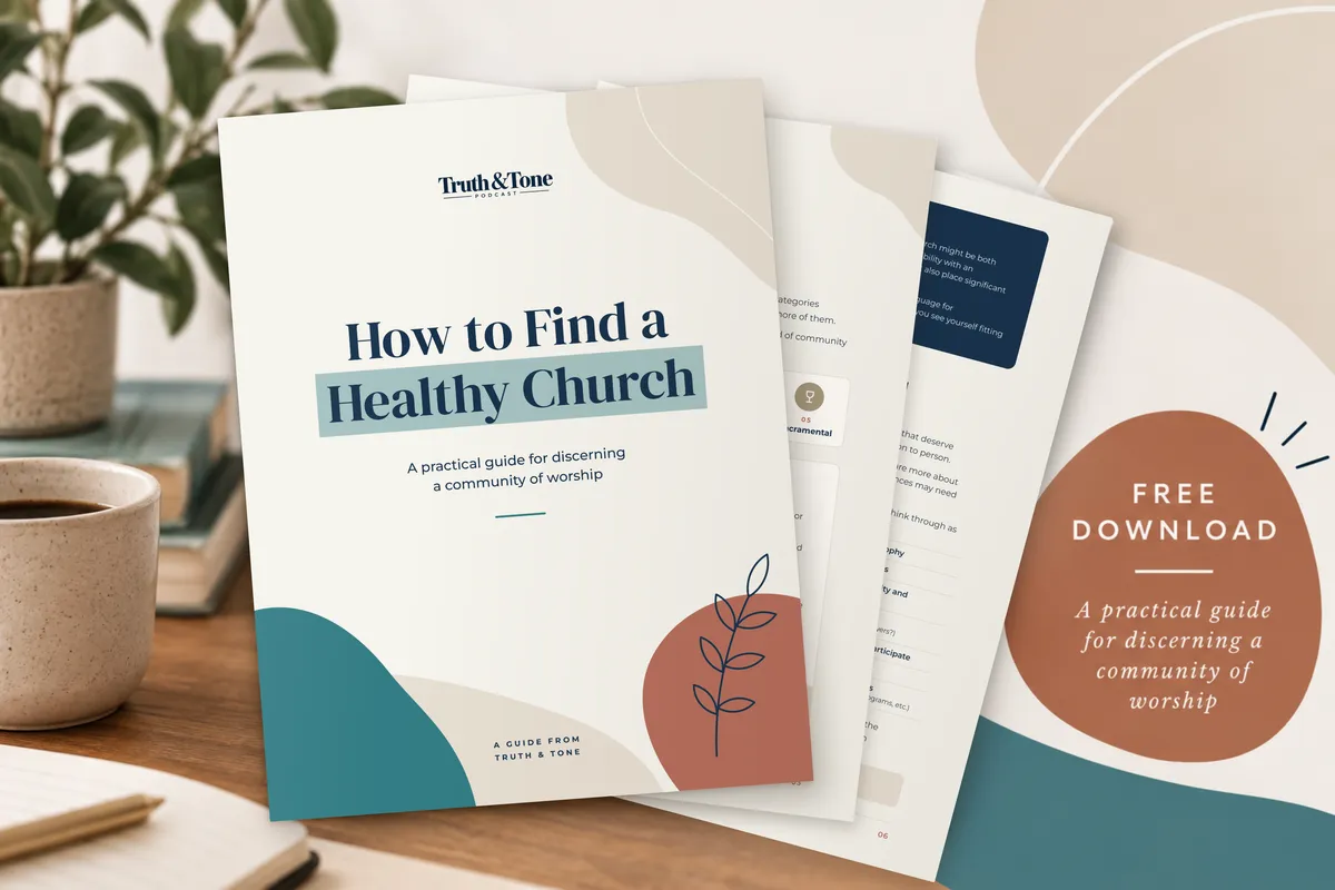 Healthy Church Field Guide publication cover mockup with editorial typography and linen texture