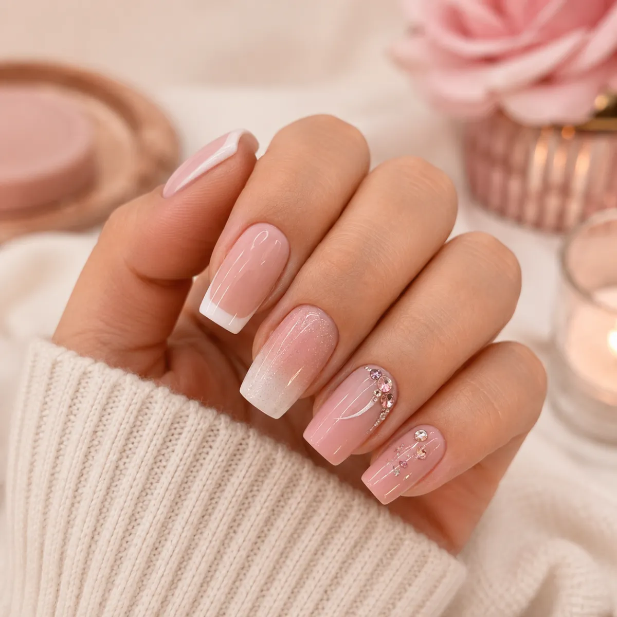 Uñas nº2-4, francesa/difuminada y 2 decoradas