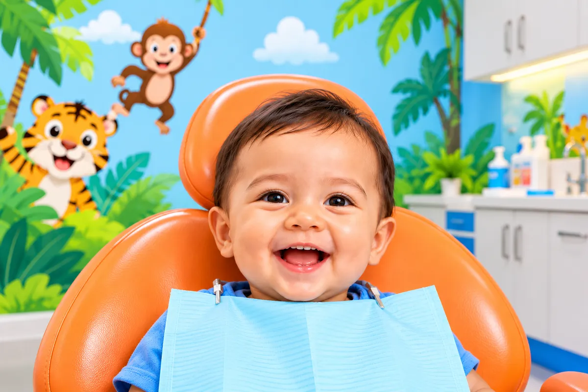 Child receiving supportive dental care at a pediatric dental office