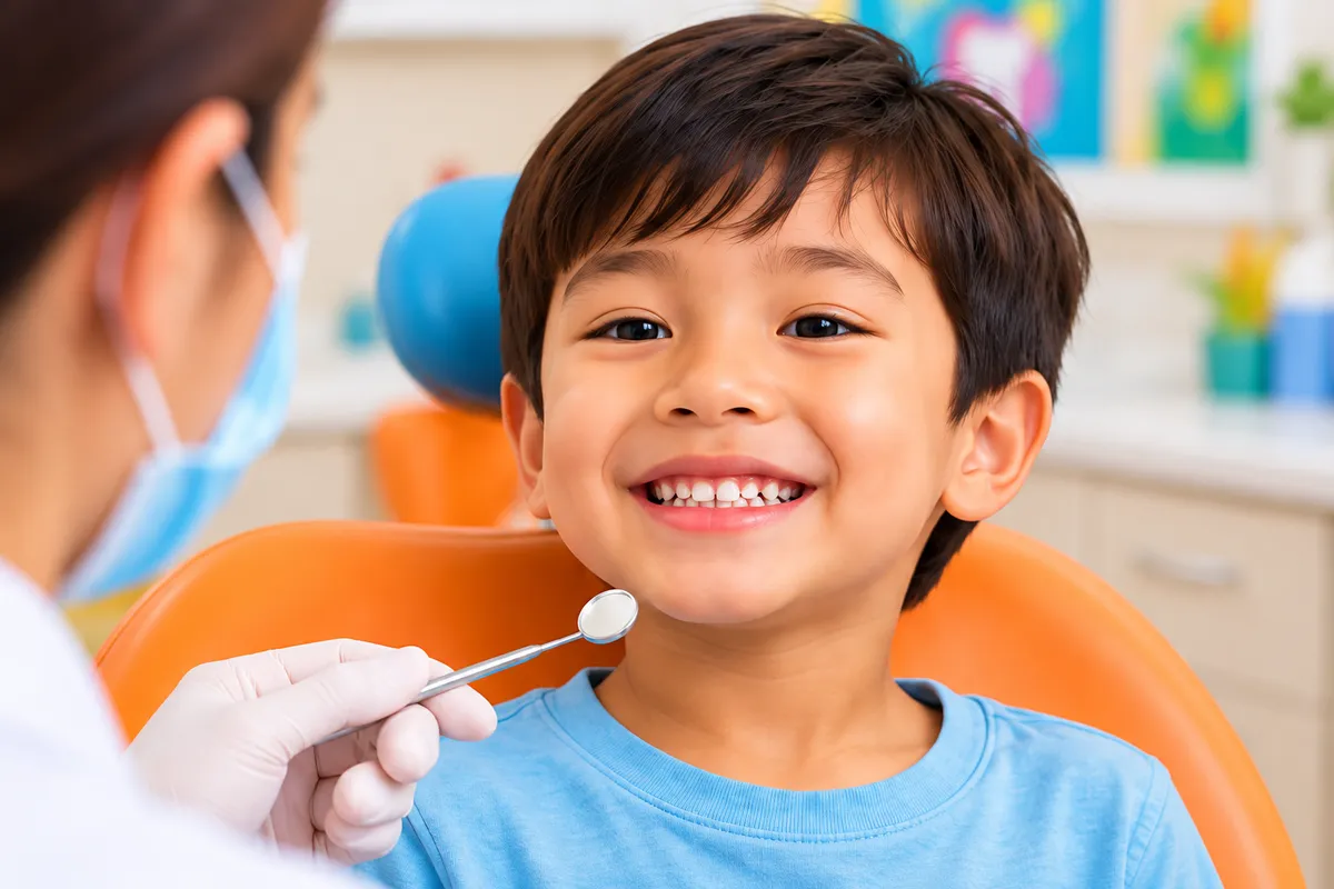 Child receiving supportive dental care at a pediatric dental office
