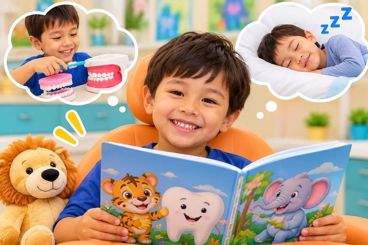 Child receiving supportive dental care at a pediatric dental office