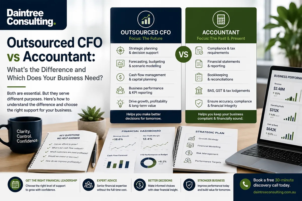 Outsourced CFO vs accountant helping Australian business leaders make financial decisions