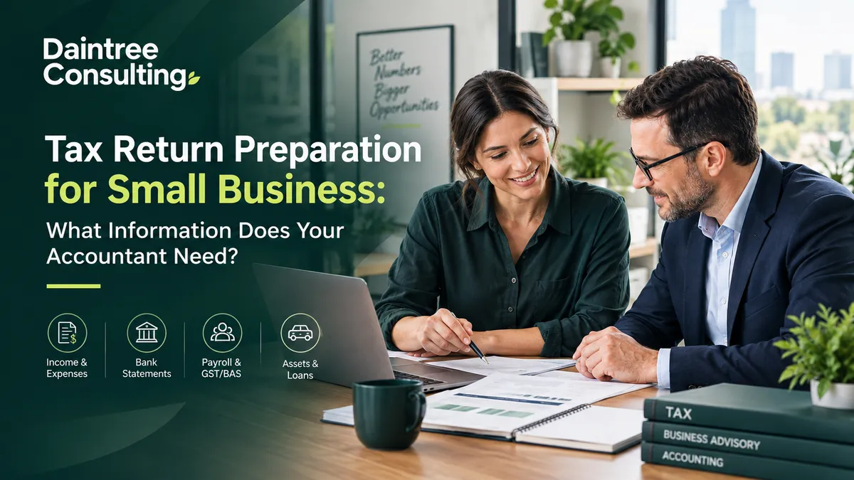 Tax return preparation for small business with an accountant reviewing financial documents