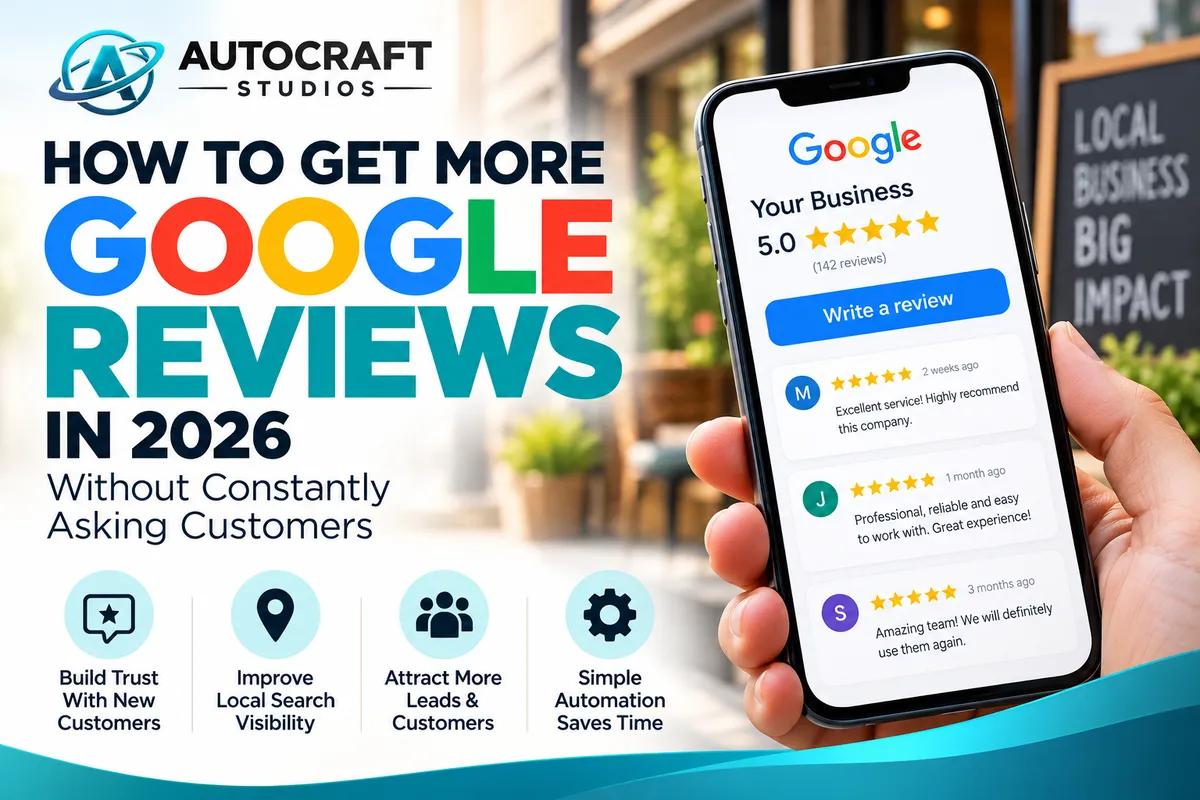 How to get more Google reviews in 2026 with automated review requests from Autocraft Studios.