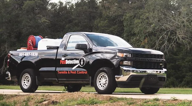 Quarterly pest control service truck in route