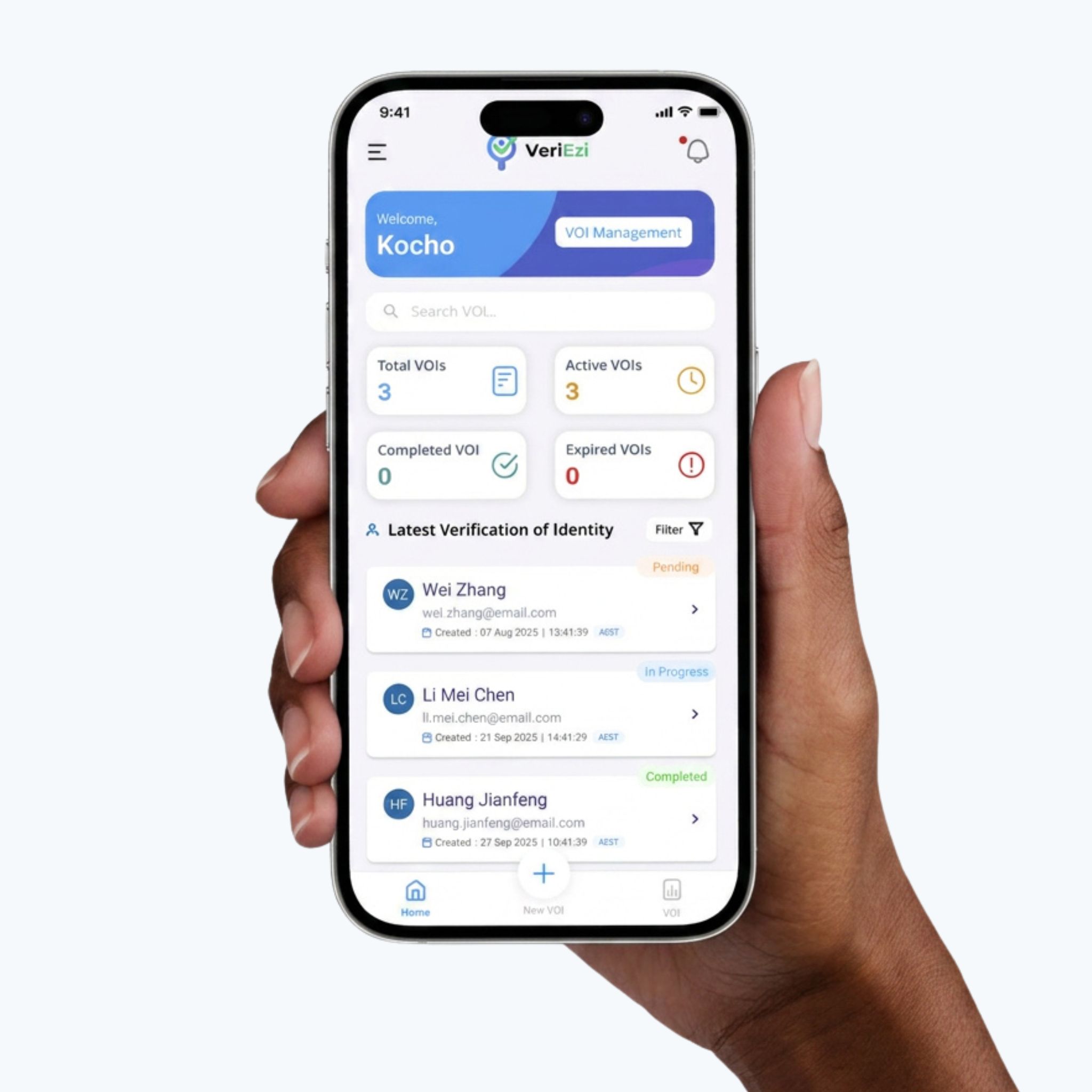 VeriEi mobile dashboard