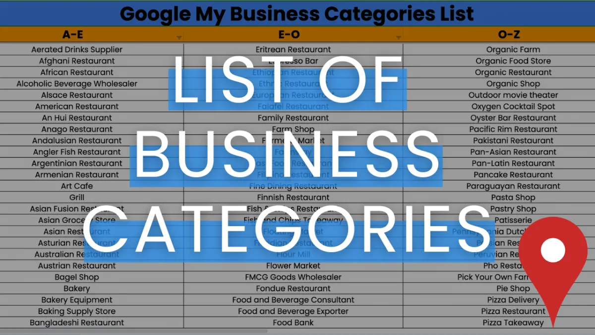 Google Business Profile Business Categories for Restaurants or Bars