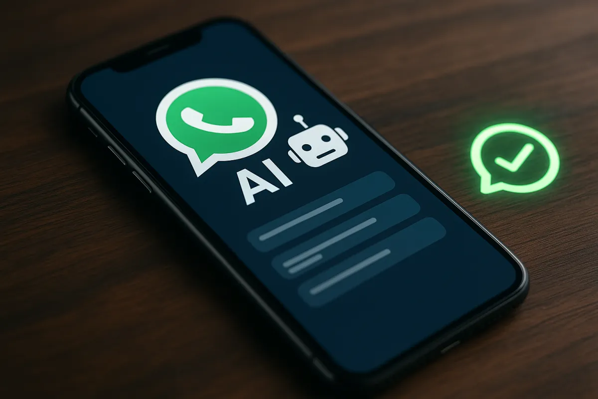 Hochglänzende Nahaufnahme eines Premium‑Smartphones mit WhatsApp‑ähnlicher Chat‑Ansicht