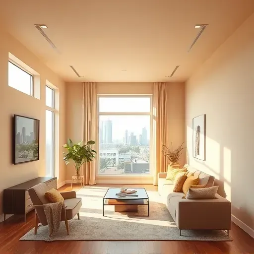 Modern living room in Richmond VA with warm neutral walls, contemporary furniture, and natural light showcasing craftsmanship.