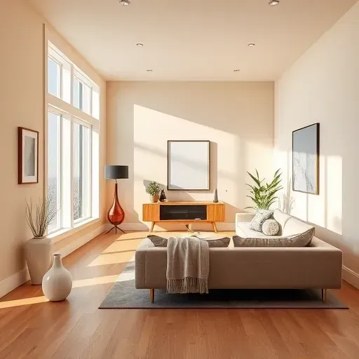 Freshly painted modern living room in Atlee, VA with neutral tones, sleek furniture, natural light, and stylish decor.