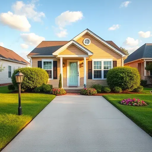 Freshly painted single-family home in Sandston VA with beige siding, white trim, vibrant shrubs, and flower beds.