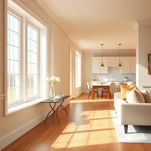 Freshly painted warm neutral walls in a modern Lakeside VA living room with natural light, hardwood floors and elegant details