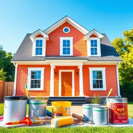 Completed exterior painting project in Montrose VA showcasing vibrant colors, trim, tools, and clear sky.