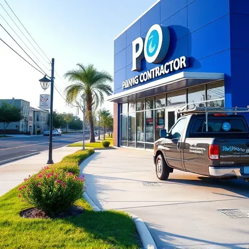 Modern Bon Air, VA painting contractor’s building with vibrant colors, logo signage, landscaped sidewalk, and branded truck.