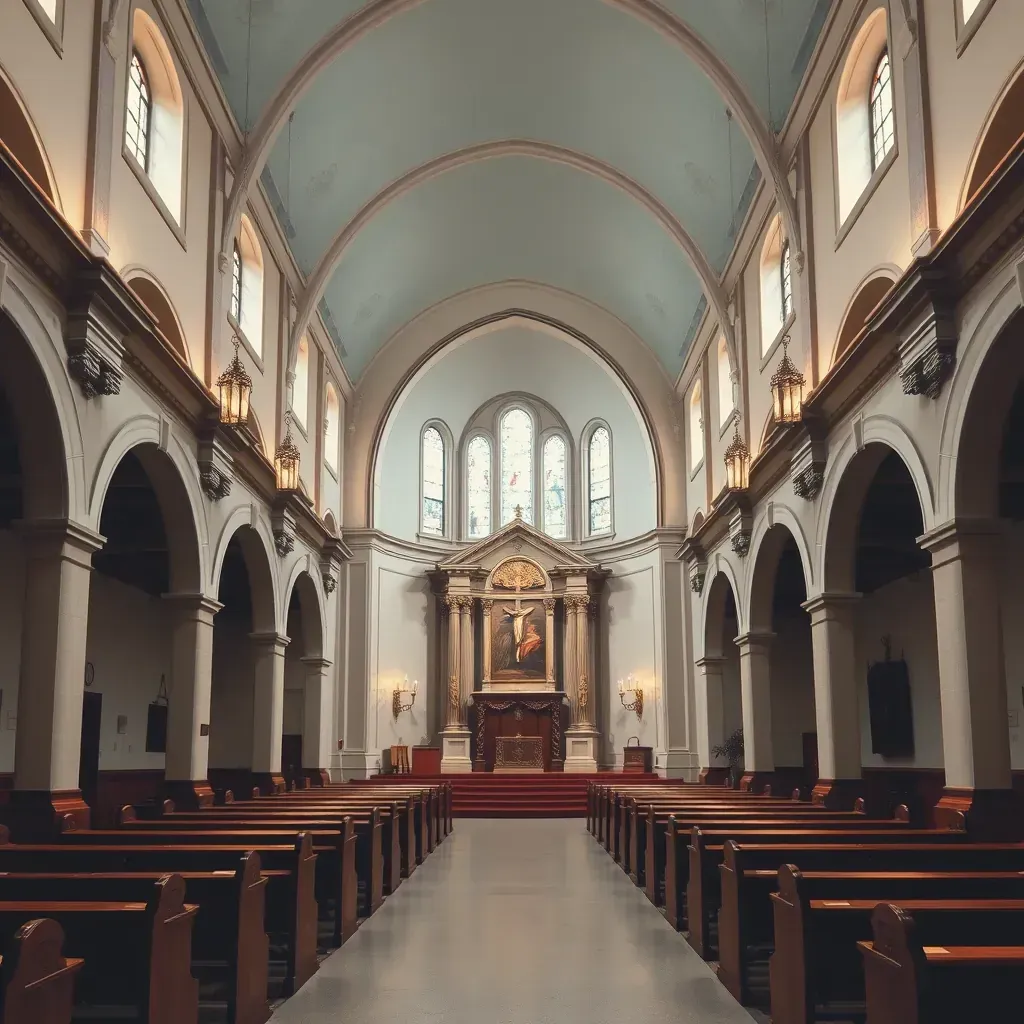 Detailed mural of Richmond’s historic church, featuring biblical figures, lush landscape, and regional textures with vibrant colors.