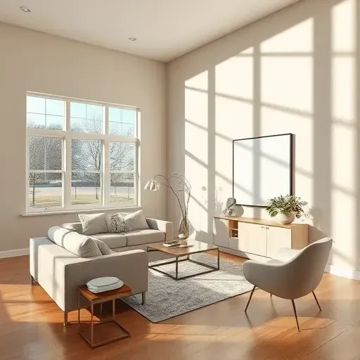 Newly painted modern beige wall in a stylish Innsbrook living space with natural light and elegant decor
