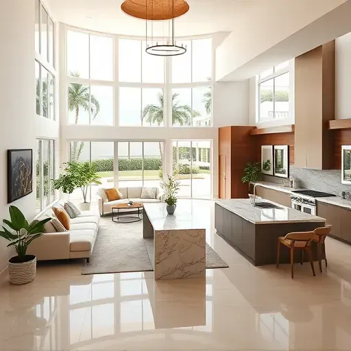 A beautifully remodeled living area in Jupiter, FL featuring modern furnishings, high ceilings, and natural light.