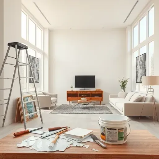 Clean interior room in Richmond VA with freshly painted neutral walls, wallpaper removal tools and peeling wallpaper details