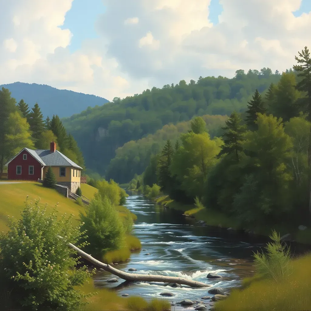 A peaceful rural scene of Providence Forge, VA, featuring scenic farmland, classic barns, and lush green landscapes.
