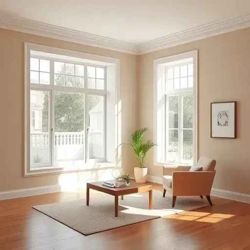 Freshly painted Richmond VA room with smooth neutral walls, large windows, modern decor, and polished hardwood floors.