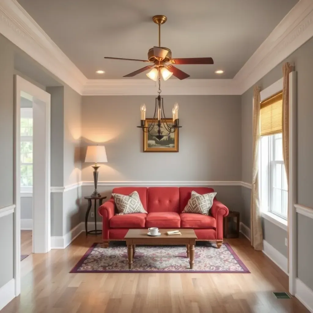 Interior living room in Montrose, VA, with freshly painted neutral walls, bright windows, and painting tools visible.