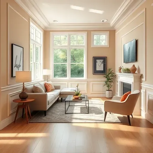 interior of a beautifully painted living room in Meadowbrook VA with neutral walls, modern furniture, and natural light