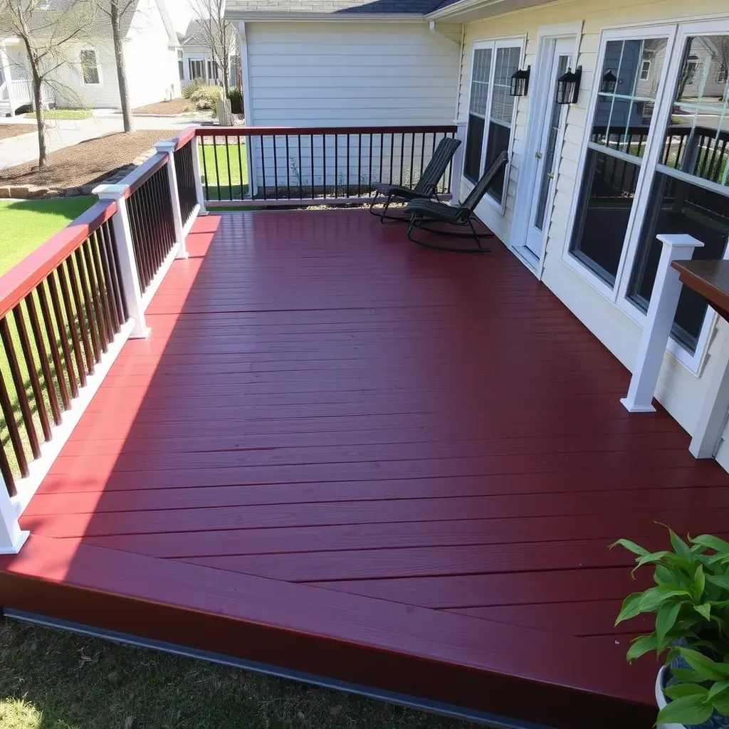 Detailed view of stained wooden deck in Richmond, VA, showcasing weathered wood and fresh stain application.
