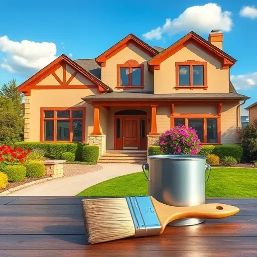 Beautifully painted contemporary home in Hanover VA with earth tones, vibrant landscaping, and clear blue sky.