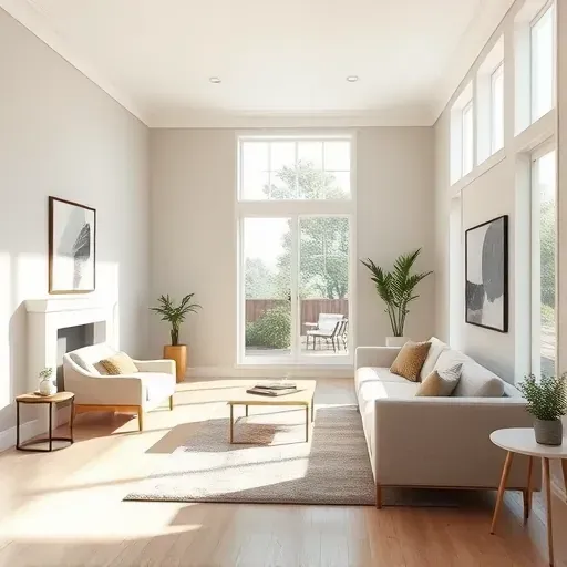 Freshly painted modern living room with neutral walls, natural light, stylish furniture, and cozy decor in Bon Air, VA.