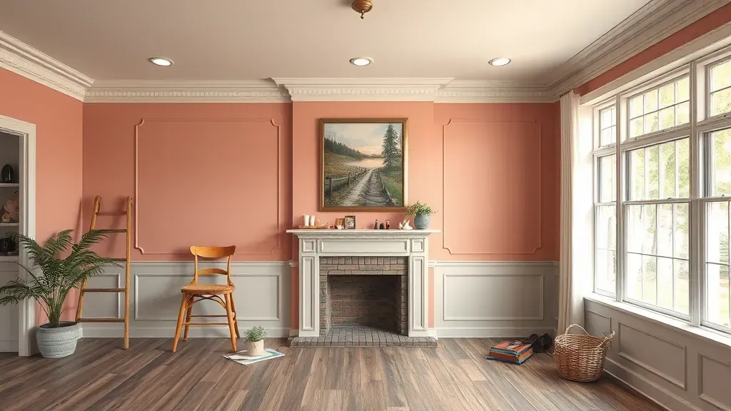 Painting Contractor in New Kent VA with a freshly painted house exterior and tools on display.