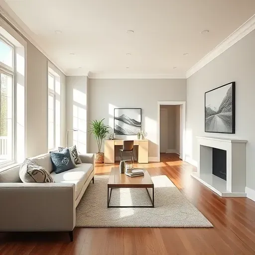 Flawlessly finished neutral interior paint in Goochland, VA featuring modern decor, natural light, hardwood floors, and stylish accents.