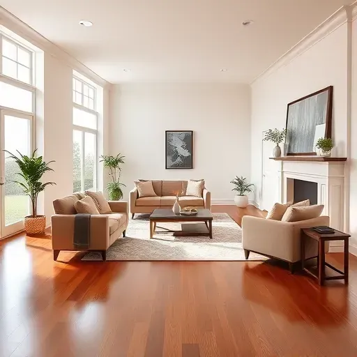 Renovated modern home interior in Petersburg, VA, with neutral walls, hardwood floors, stylish decor, and natural lighting.