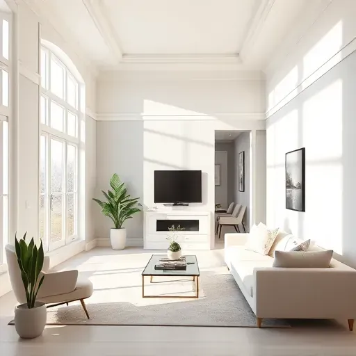 Freshly painted neutral-toned interior with natural light, modern decor, crown molding, and open-concept design in Bellwood, VA.