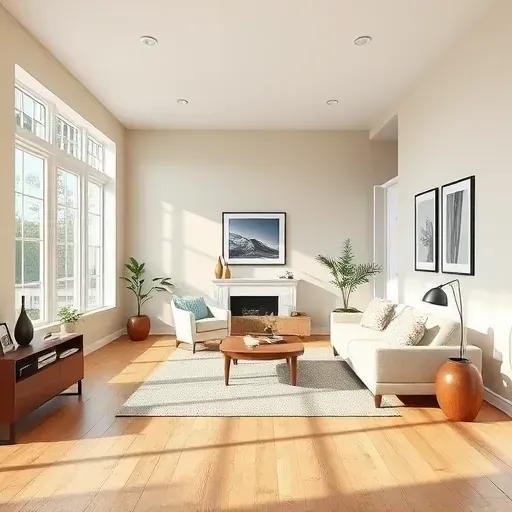 Recently painted neutral-toned living room in Quinton VA with natural light, polished hardwood floors, minimalist furniture, and tasteful decor