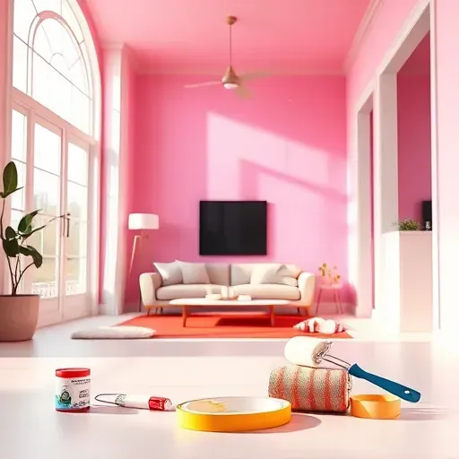Freshly painted vibrant interior room in Henrico, VA, showcasing modern colors, clean tools, and natural daylight for a professional look.
