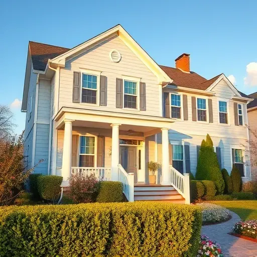 Beautifully painted residential home in Sandston, VA with modern colors, flourishing landscaping, and clear skies.