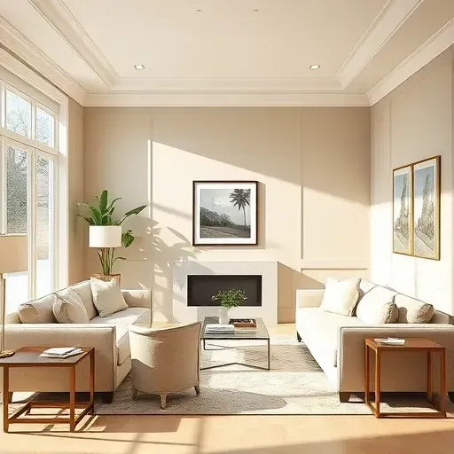 Finished interior painting in Meadowbrook, VA; modern neutral tones, smooth surfaces, elegant decor, bright, inviting space.