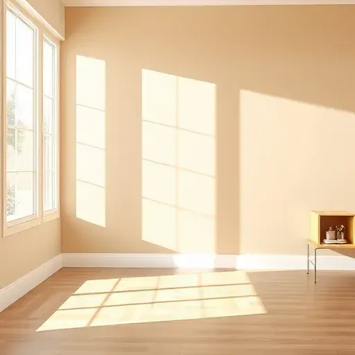 Freshly painted neutral interior wall in Powhatan VA with natural light, modern decor, wooden floor, and open living space