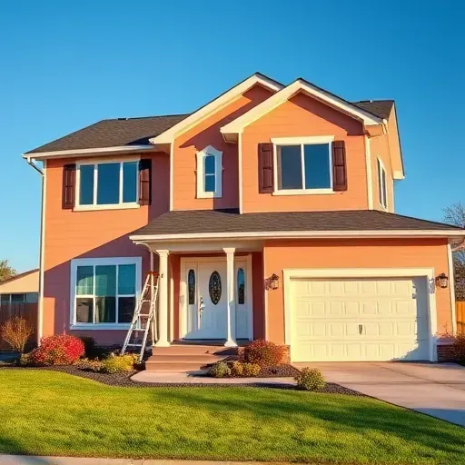 Completed painting project in Bensley VA featuring a vibrant house, manicured lawn, and organized tools showcasing craftsmanship.