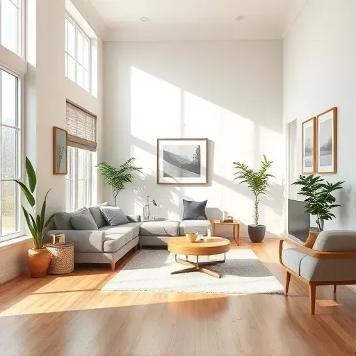 Freshly painted modern interior in Bellwood, VA with neutral walls, natural light, stylish furniture, hardwood floors, and decor.