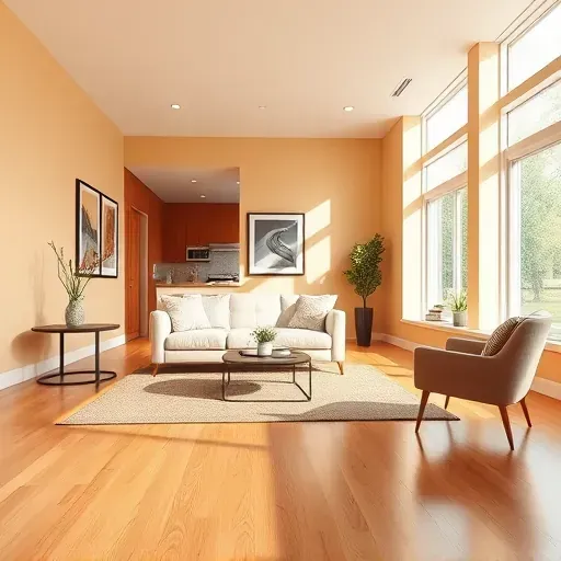 Freshly painted interior in Bellwood, VA with warm walls, modern furniture, polished hardwood, and natural light.