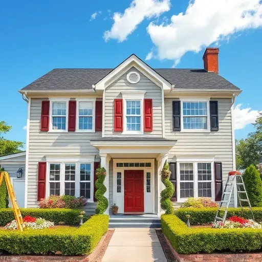 Completed painting project of a residential home in Montrose VA, featuring vibrant colors, well-kept landscaping, and a sunny sky.