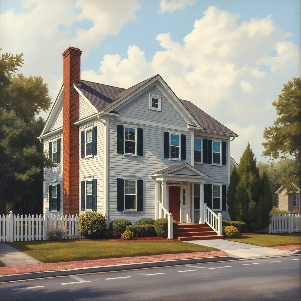 A detailed painting of Providence Forge, VA showcasing historic buildings, lush greenery, and a rustic small-town atmosphere.