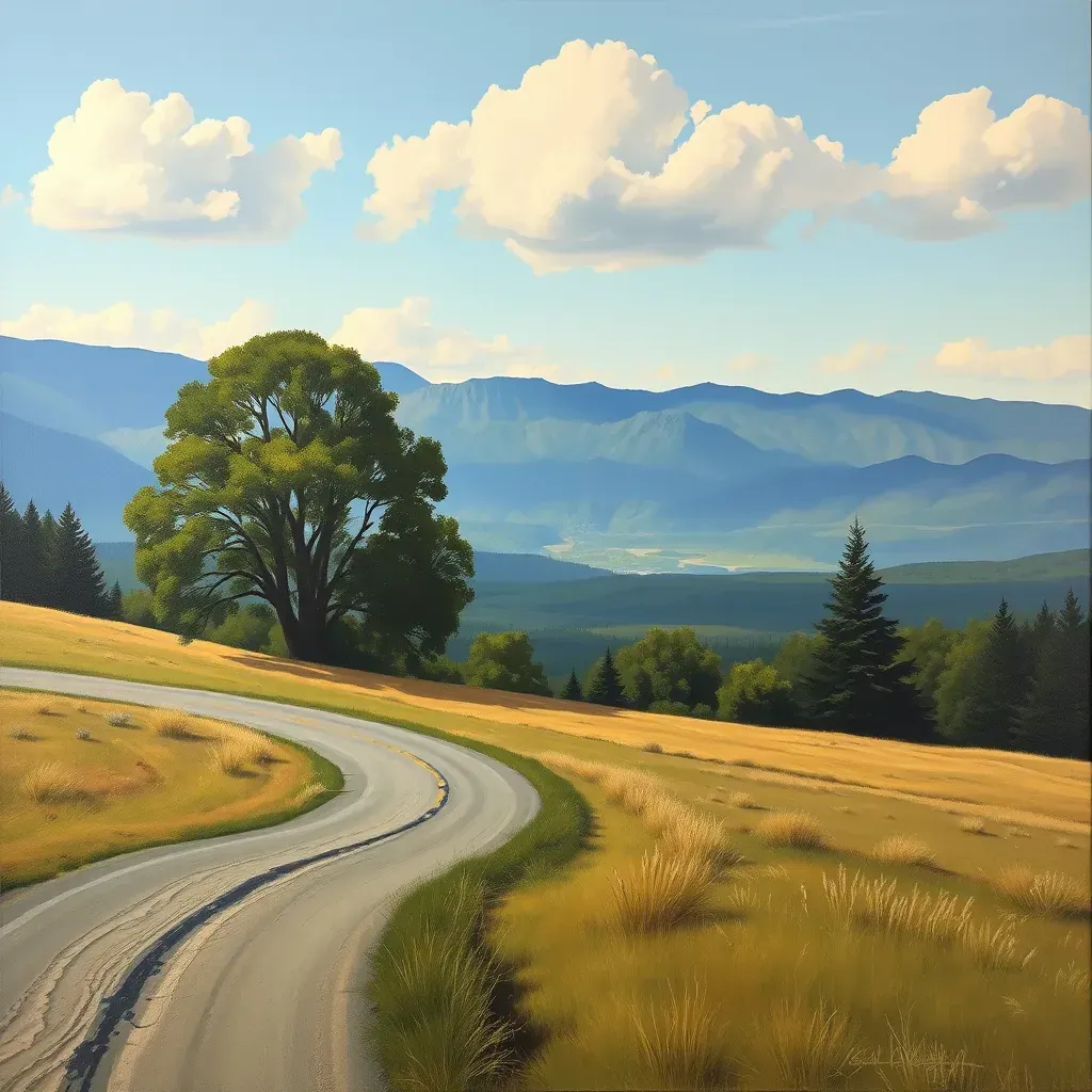 A detailed scene of Manakin Sabot, VA, featuring lush greenery, rolling hills, and rural charm.