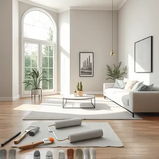 Bright living room in Montrose VA with freshly painted neutral walls, modern furniture, natural light, and professional finishing