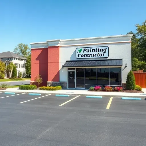 Wyndham, VA painting contractor's building with fresh paint, landscaped greenery, and a clear blue sky.