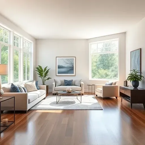 Finished interior room in Innsbrook VA with smooth neutral walls, natural light, polished hardwood floor, and elegant decor