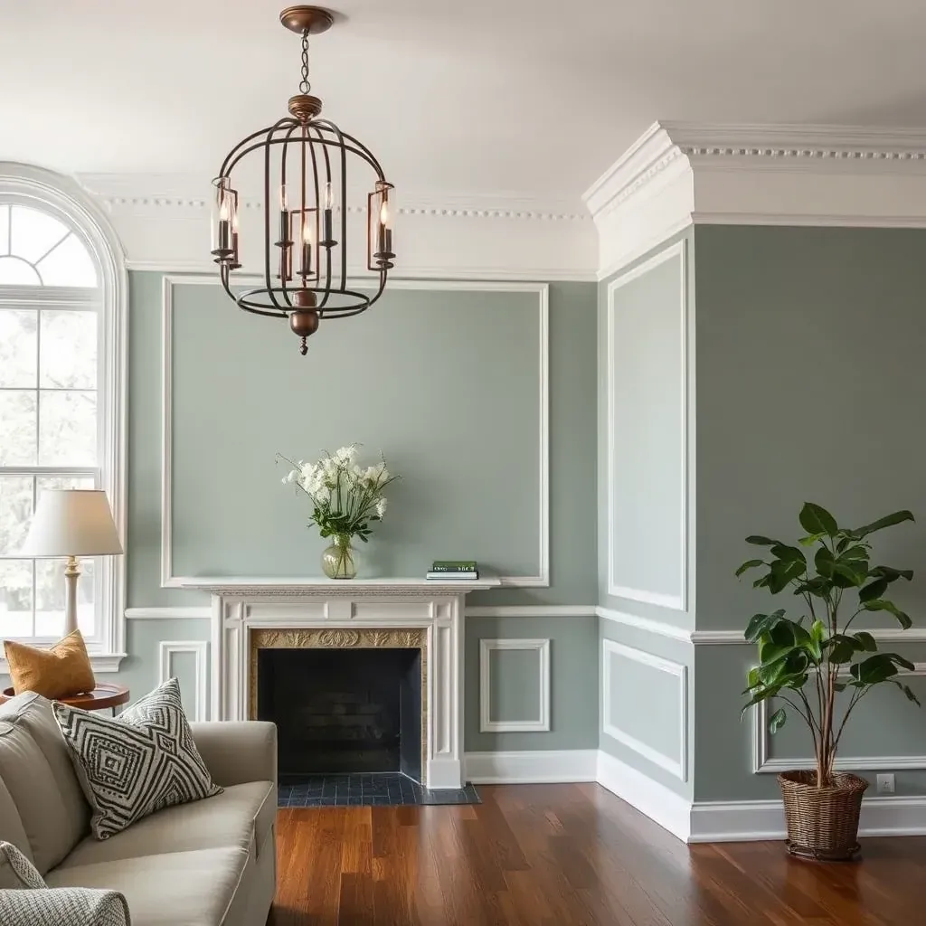Interior living room in Glen Allen, VA, with freshly painted neutral walls, modern decor, and painter's tools showing quality work.