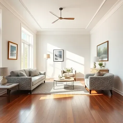 Spacious living room in East Highland Park, VA with neutral walls, high-end furniture, hardwood floors, and modern decor.